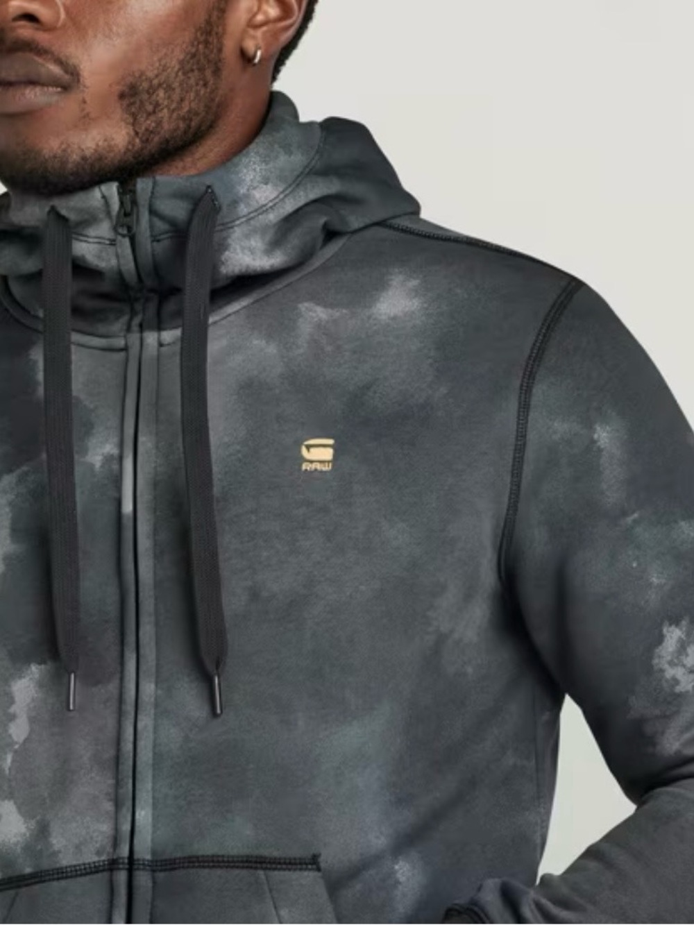 G-Star Men's Black Blurry Camo Full-Zip Hoodie. Size XXL